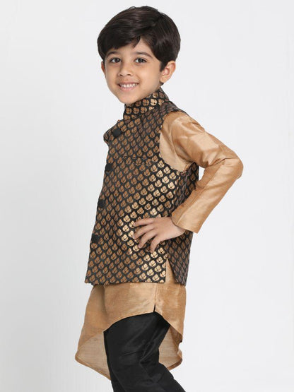 Vastramay Boys' Black Cotton Silk Blend Nehru Jacket