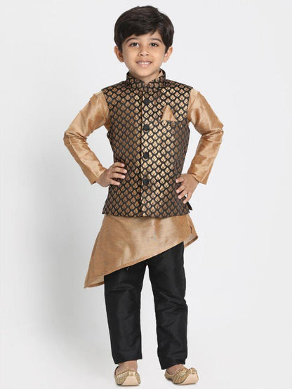 Vastramay Boys' Black Cotton Silk Blend Nehru Jacket