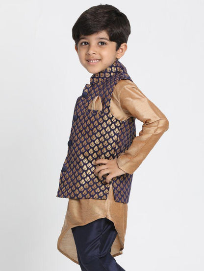 Vastramay Boys' Deep Blue Cotton Silk Blend Nehru Jacket