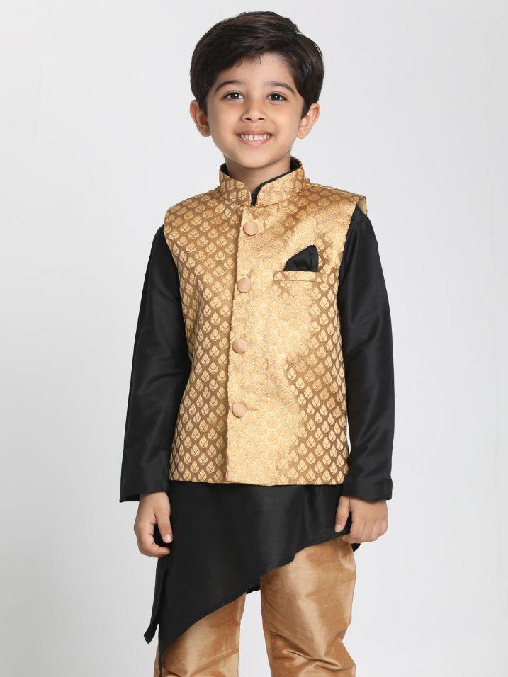 Vastramay Boys' Gold Cotton Silk Blend Nehru Jacket