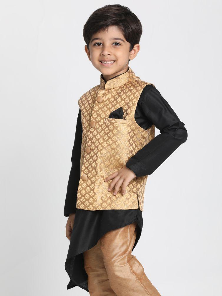 Vastramay Boys' Gold Cotton Silk Blend Nehru Jacket