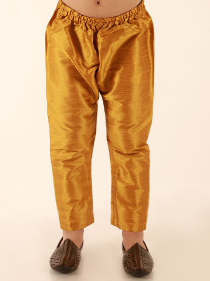 JBN CREATION Boy's Aqua Floral Printed Nehru Jacket With Mustard Kurta And Pyjama Set