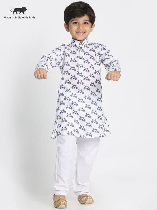 Vastramay Boy's Cycle Print Kurta And Pyjama Set