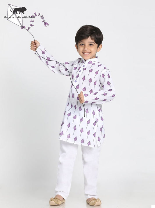 Vastramay Boy's White cotton printed Kurta set is so adorable