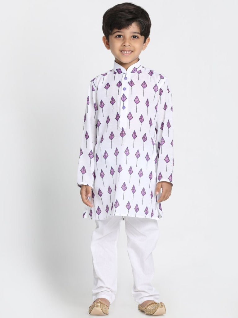 Vastramay Boy's White cotton printed Kurta set is so adorable