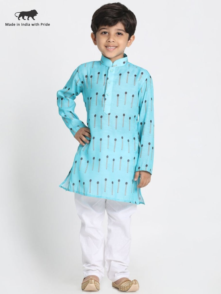 Vastramay Boys' Light Blue Cotton Blend Kurta and Pyjama Set