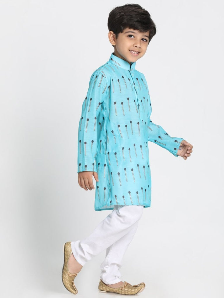 Vastramay Boys' Light Blue Cotton Blend Kurta and Pyjama Set