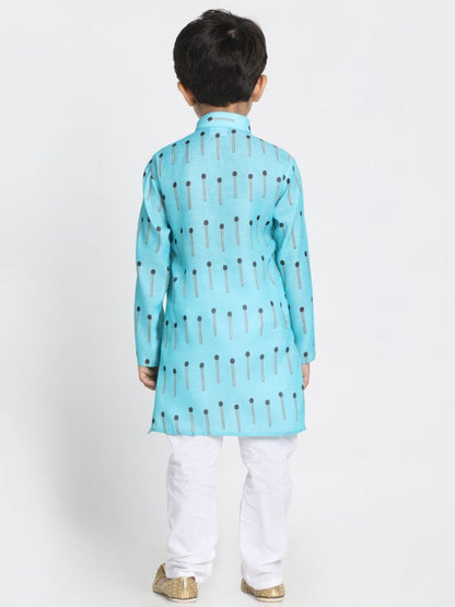 Vastramay Boys' Light Blue Cotton Blend Kurta and Pyjama Set