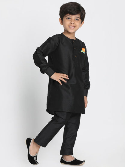 Vastramay Boys' Black Cotton Silk Blend Kurta and Pyjama Set