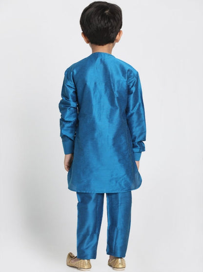 Vastramay Boys' Light Blue Cotton Silk Blend Kurta and Pyjama Set