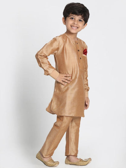 Vastramay Boys' Rose Gold Cotton Blend Kurta Pyjama Set