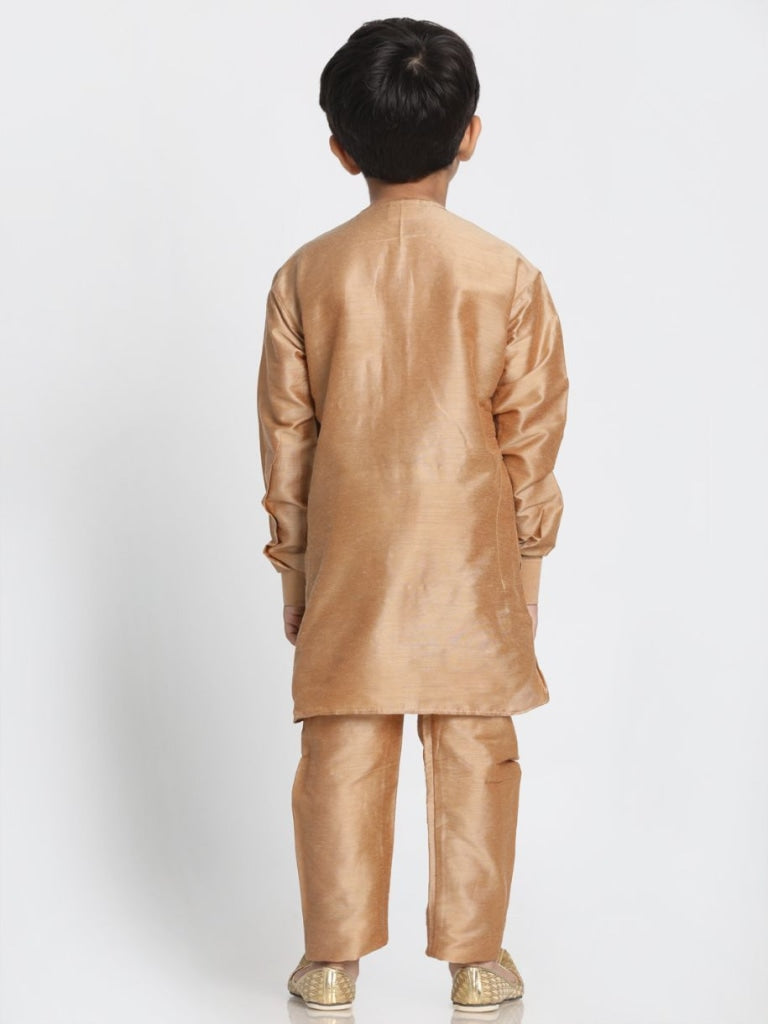 Vastramay Boys' Rose Gold Cotton Blend Kurta Pyjama Set