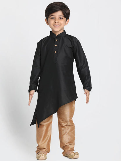 Vastramay Boys' Black Cotton Silk Blend Kurta and Pyjama Set