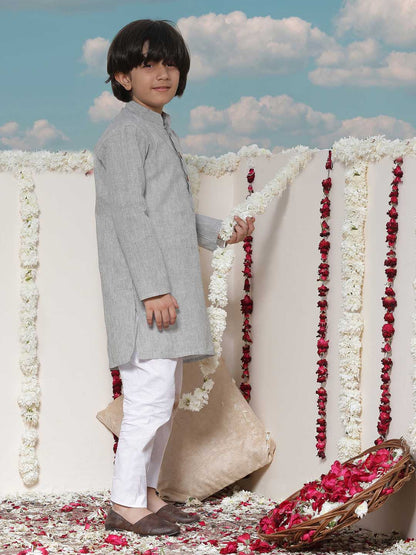 Vastramay Boy's Grey Cotton Kurta and Pyjama Set
