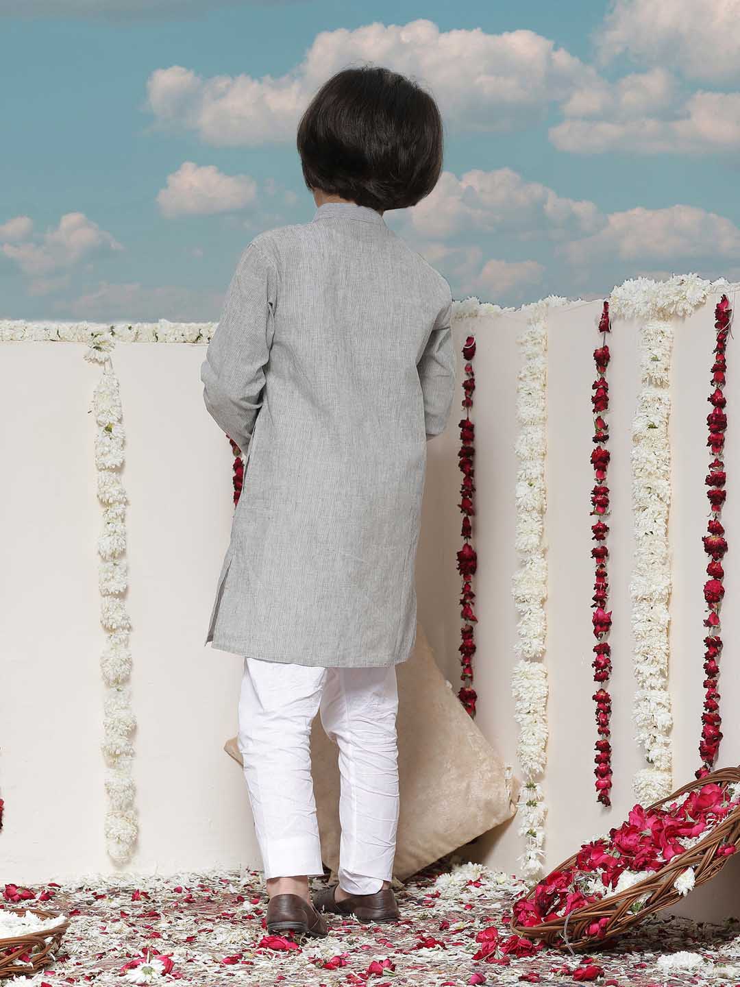 Vastramay Boy's Grey Cotton Kurta and Pyjama Set