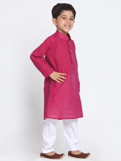 Vastramay Pure Handloom Cotton Purple and White Baap Beta Kurta Pyjama set