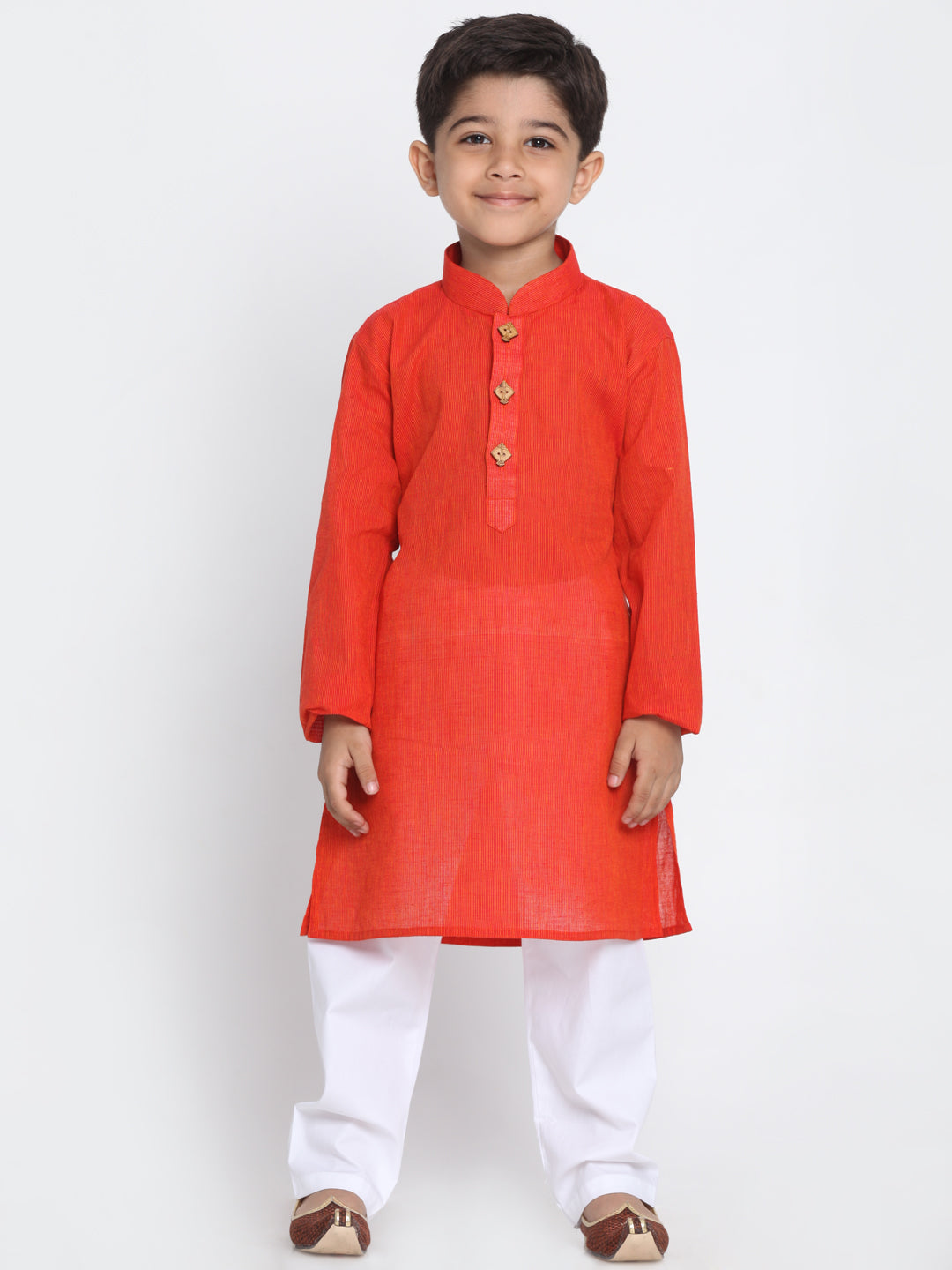 Vastramay Red Handloom Cotton Red and White Baap Beta Kurta Pyjama set