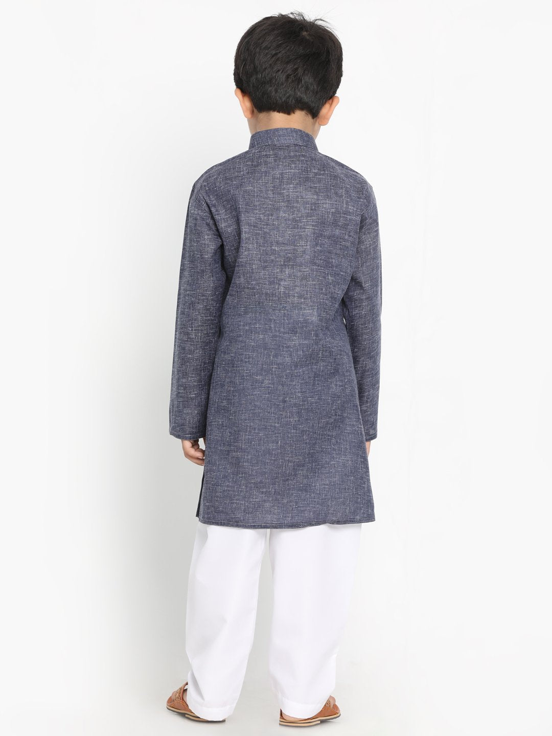 Vastramay Boys' Grey Cotton Blend Kurta and Pyjama Set