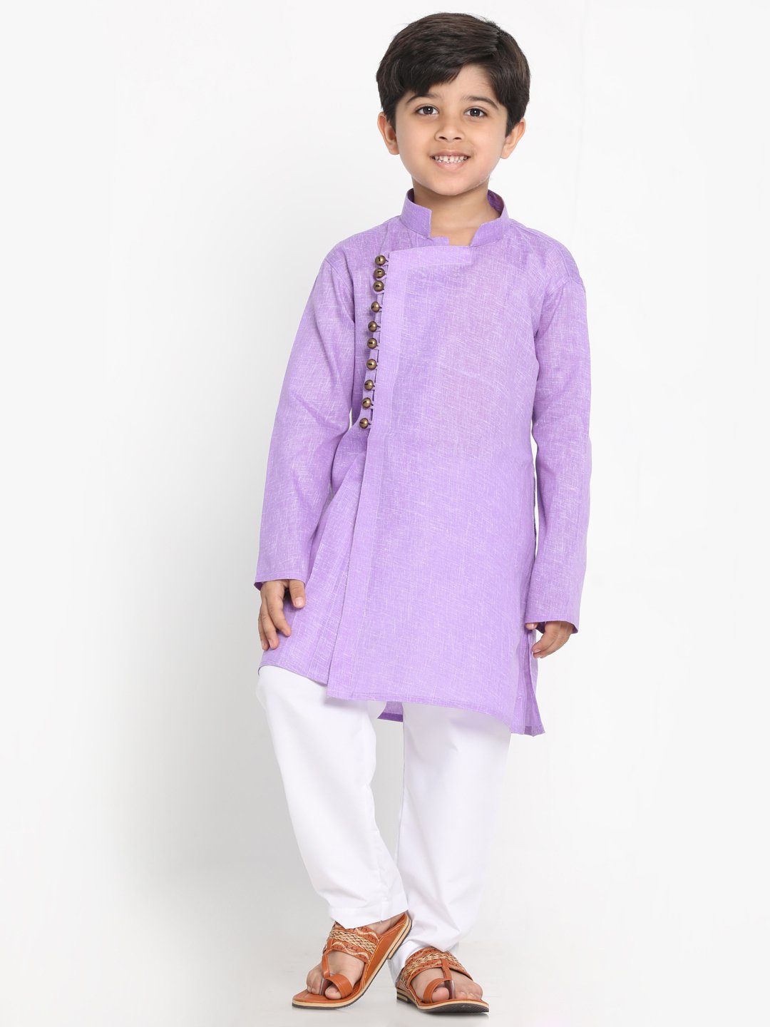 Vastramay Boys' Lavender Cotton Blend Kurta and Pyjama Set