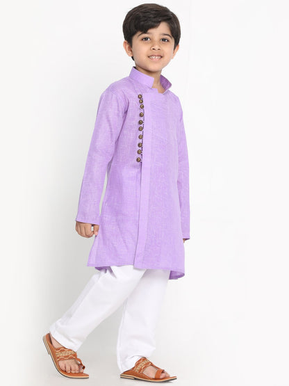 Vastramay Boys' Lavender Cotton Blend Kurta and Pyjama Set