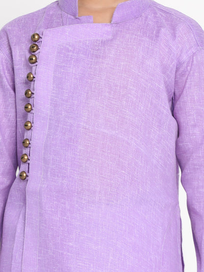 Vastramay Boys' Lavender Cotton Blend Kurta and Pyjama Set