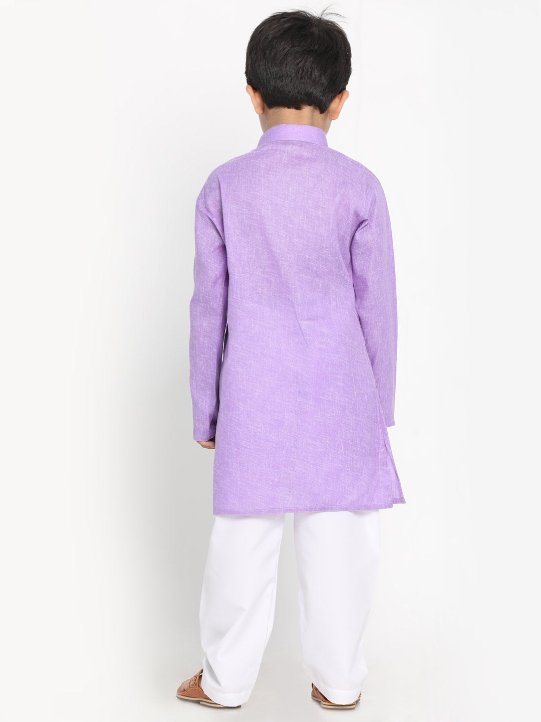 Vastramay Boys' Lavender Cotton Blend Kurta and Pyjama Set