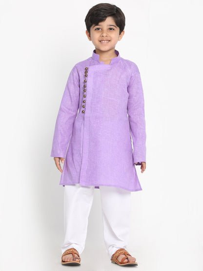 Vastramay Boys' Lavender Cotton Blend Kurta and Pyjama Set