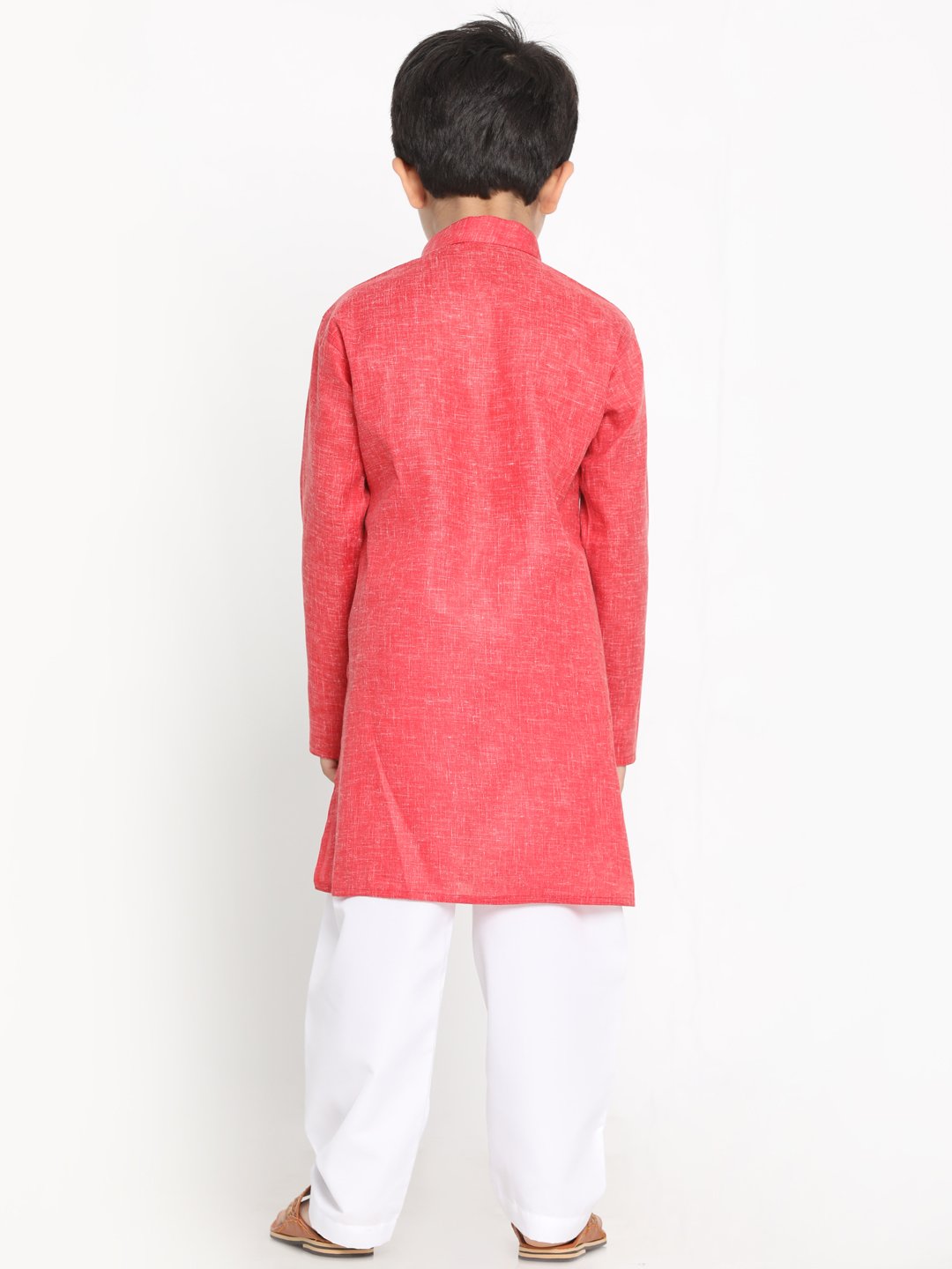 Vastramay Boys' Red Cotton Blend Kurta and Pyjama Set