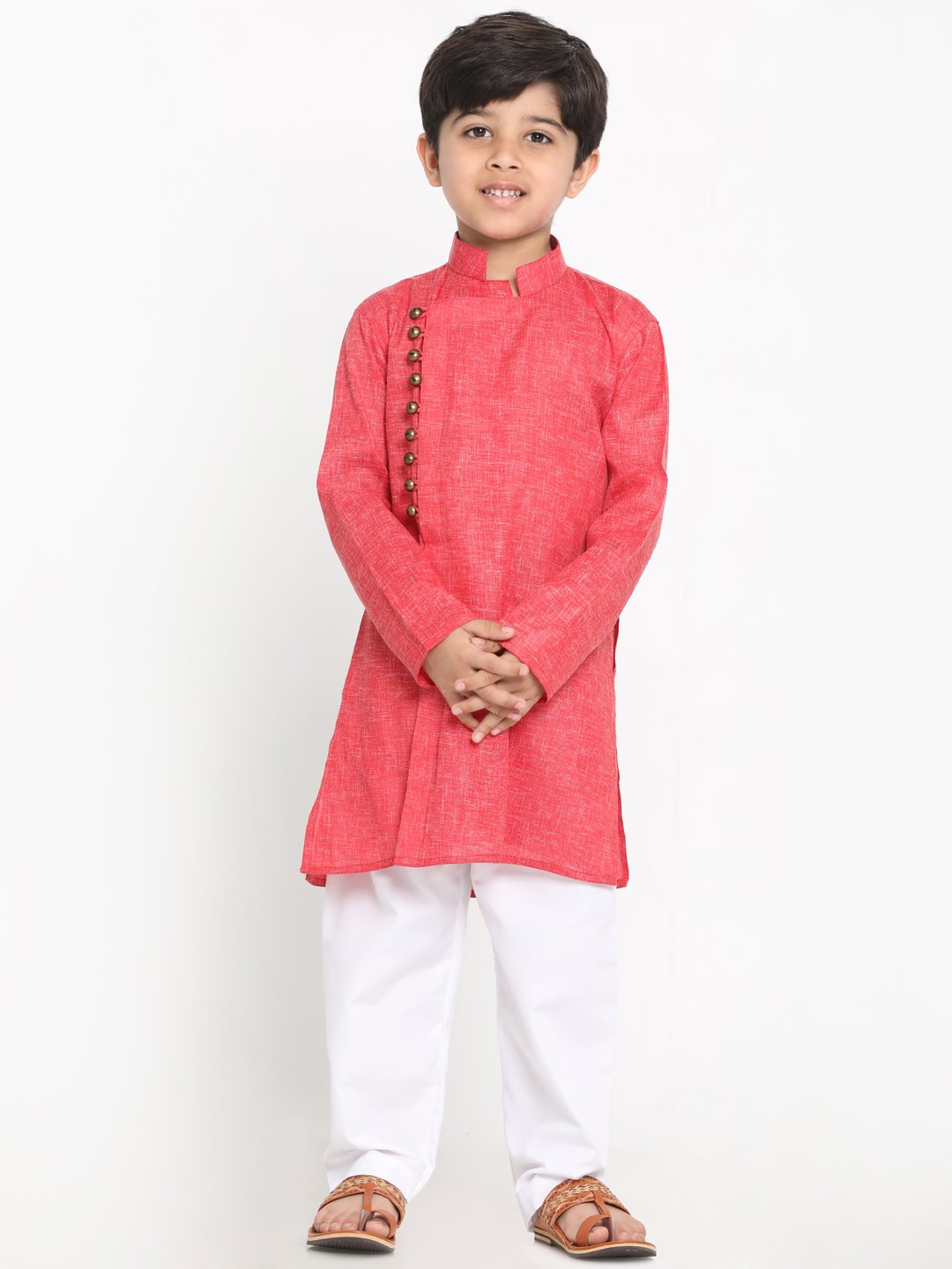 Vastramay Boys' Red Cotton Blend Kurta and Pyjama Set