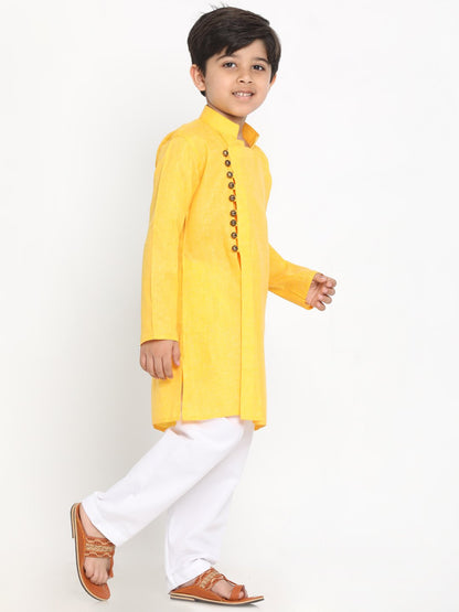 Vastramay Boys' Yellow Cotton Blend Kurta and Pyjama Set