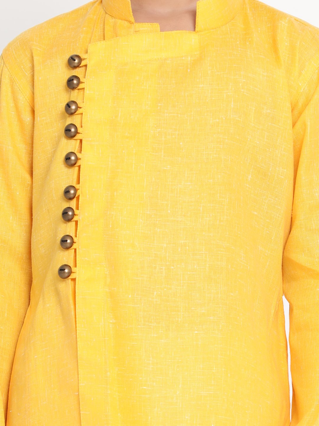 Vastramay Boys' Yellow Cotton Blend Kurta and Pyjama Set