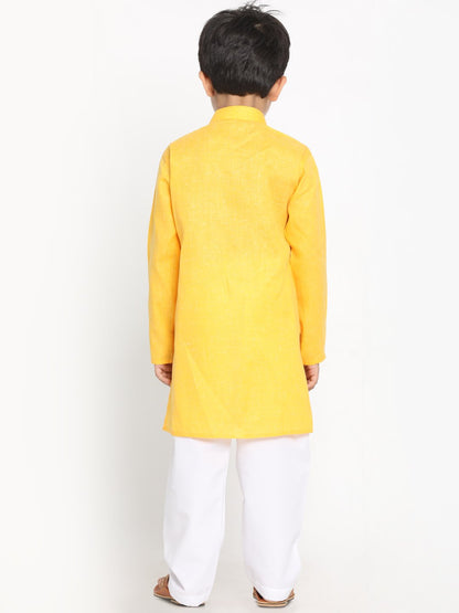 Vastramay Boys' Yellow Cotton Blend Kurta and Pyjama Set