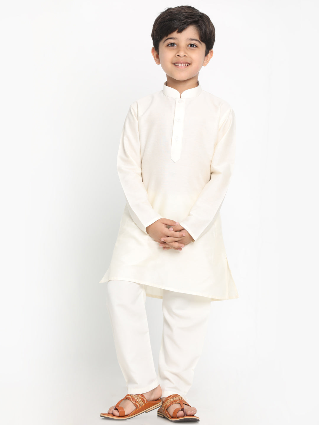 JBN CREATION Boy's Cream Kurta With Pyjama Set