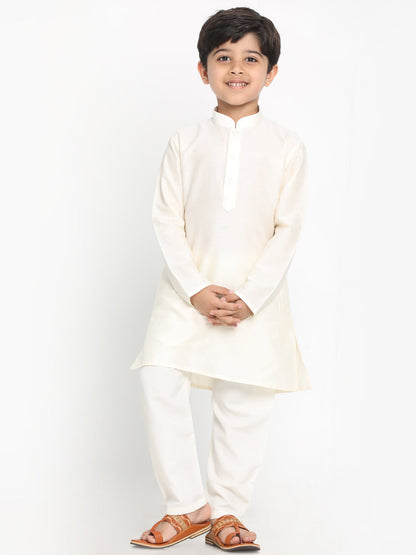 JBN CREATION Boy's Cream Kurta With Pyjama Set