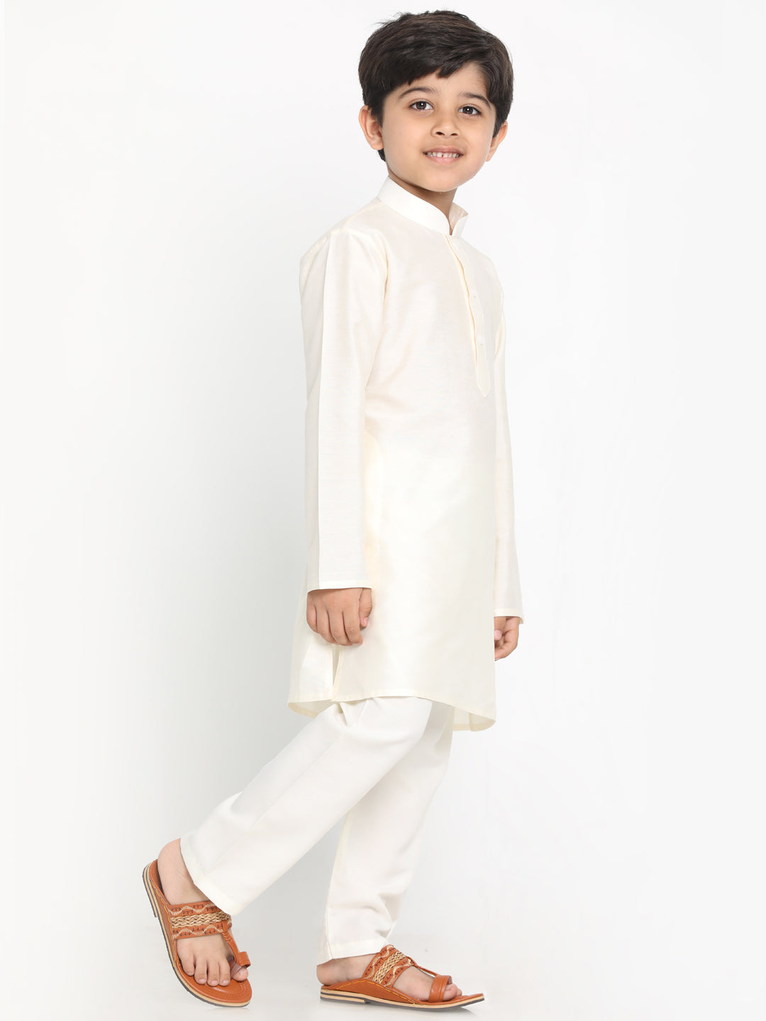 JBN CREATION Boy's Cream Kurta With Pyjama Set