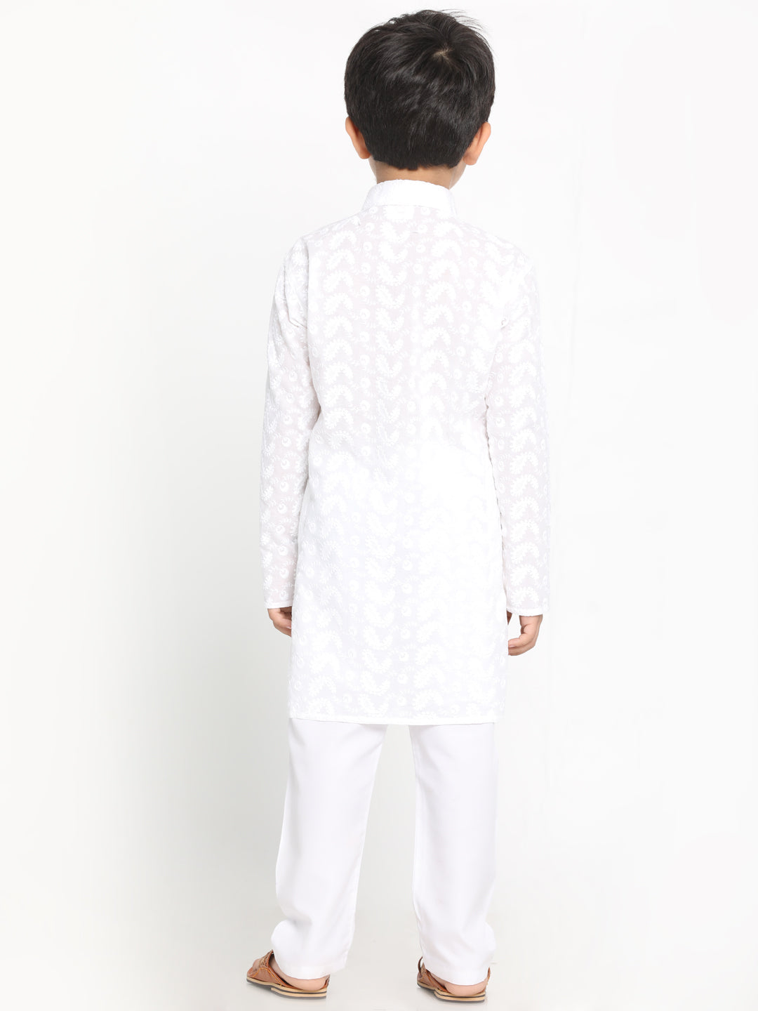 Vastramay White Pure Cotton Chikankari Kurta Pyjama Baap Beta Set