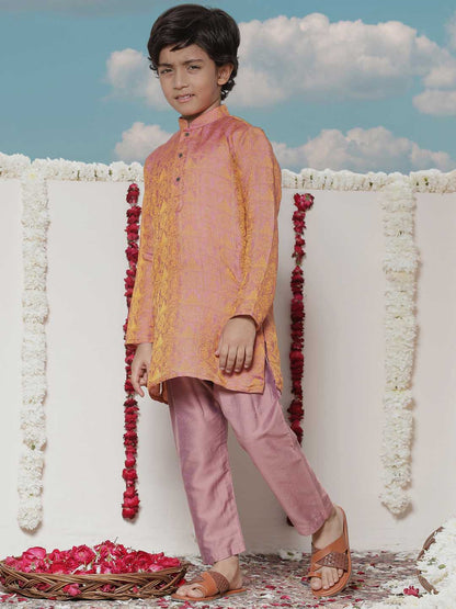 JBN CREATION Boys' Pink Jacquard Kurta Pyjama Set