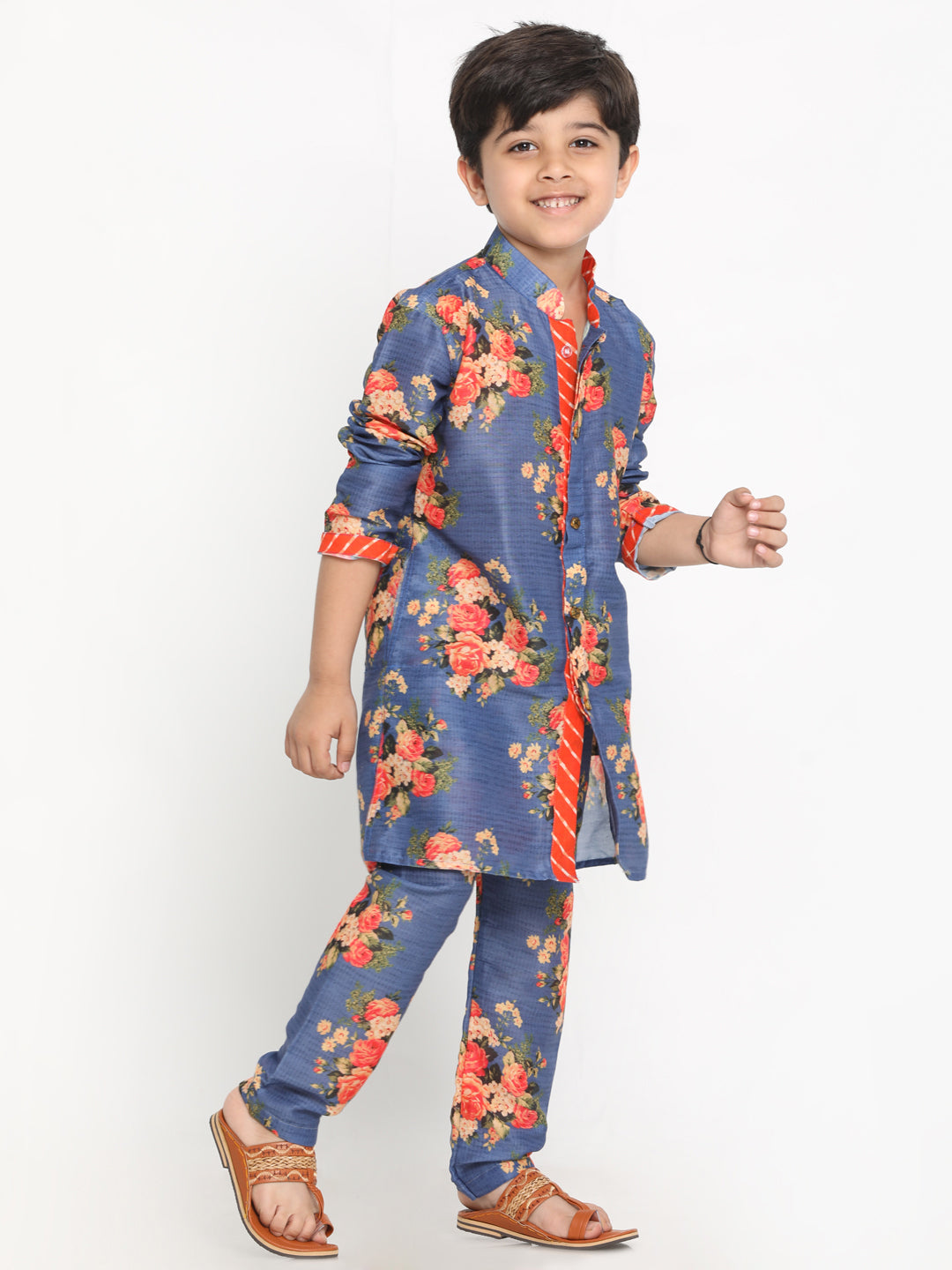 Vastramay Multicolor-Base-Blue Cotton Blend Baap Beta Kurta Pyjama set