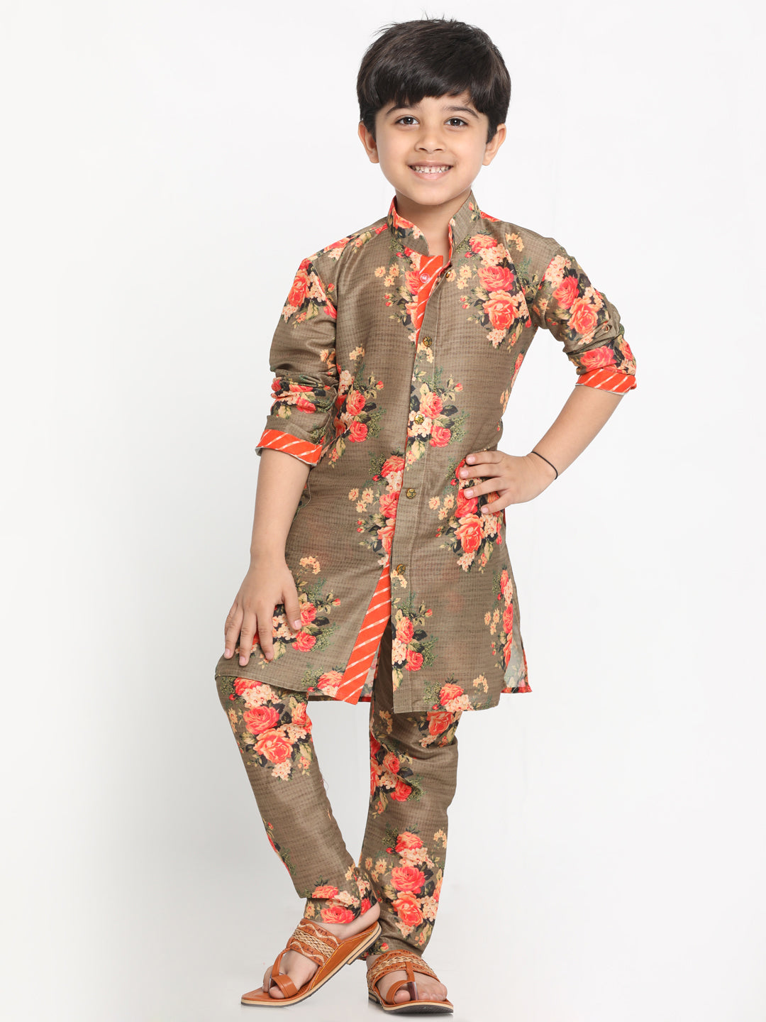 Vastramay Multicolor-Base-Green Cotton Blend Baap Beta Kurta Pyjama set