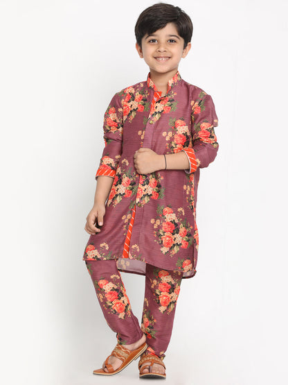 Vastramay Multicolor-Base-Wine Cotton Blend Baap Beta Kurta Pyjama set