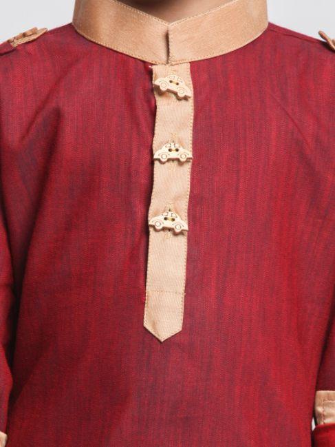 Vastramay  Boy's Maroon Cotton Pathani Suit