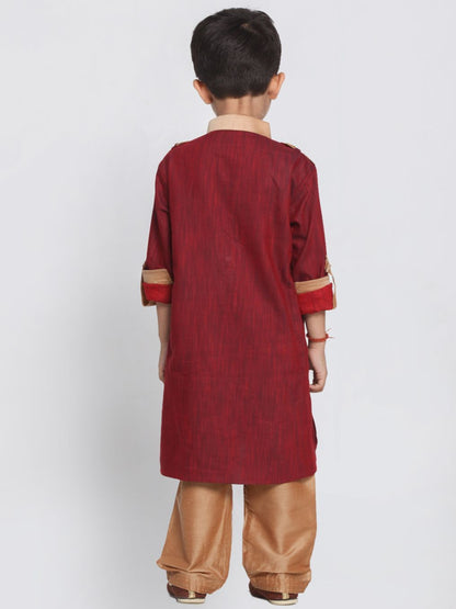 Vastramay  Boy's Maroon Cotton Pathani Suit