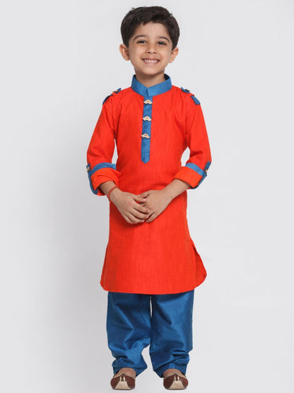 Vastramay Boy's Orange Cotton Pathani Suit