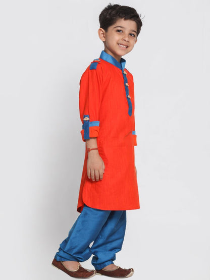 Vastramay Boy's Orange Cotton Pathani Suit