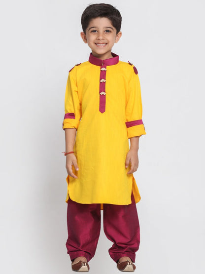 Vastramay Boy's Yellow Cotton Pathani Suit