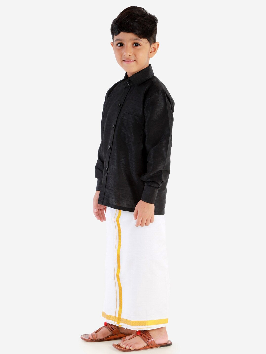 JBN Creation Boy's Black & White Solid Shirt With Dhoti