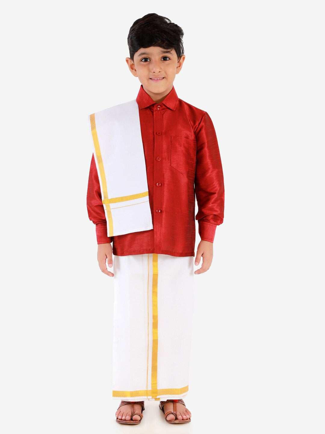 JBN Creation Boys Maroon & White Shirt with Dhoti Pants