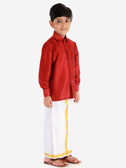 JBN Creation Boys Maroon & White Shirt with Dhoti Pants