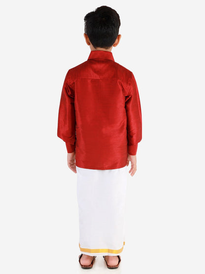 JBN Creation Boys Maroon & White Shirt with Dhoti Pants