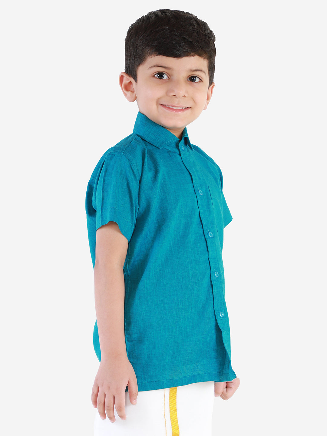 Vastramay Turquoise Cotton Blend Baap Beta Ethnic Shirt